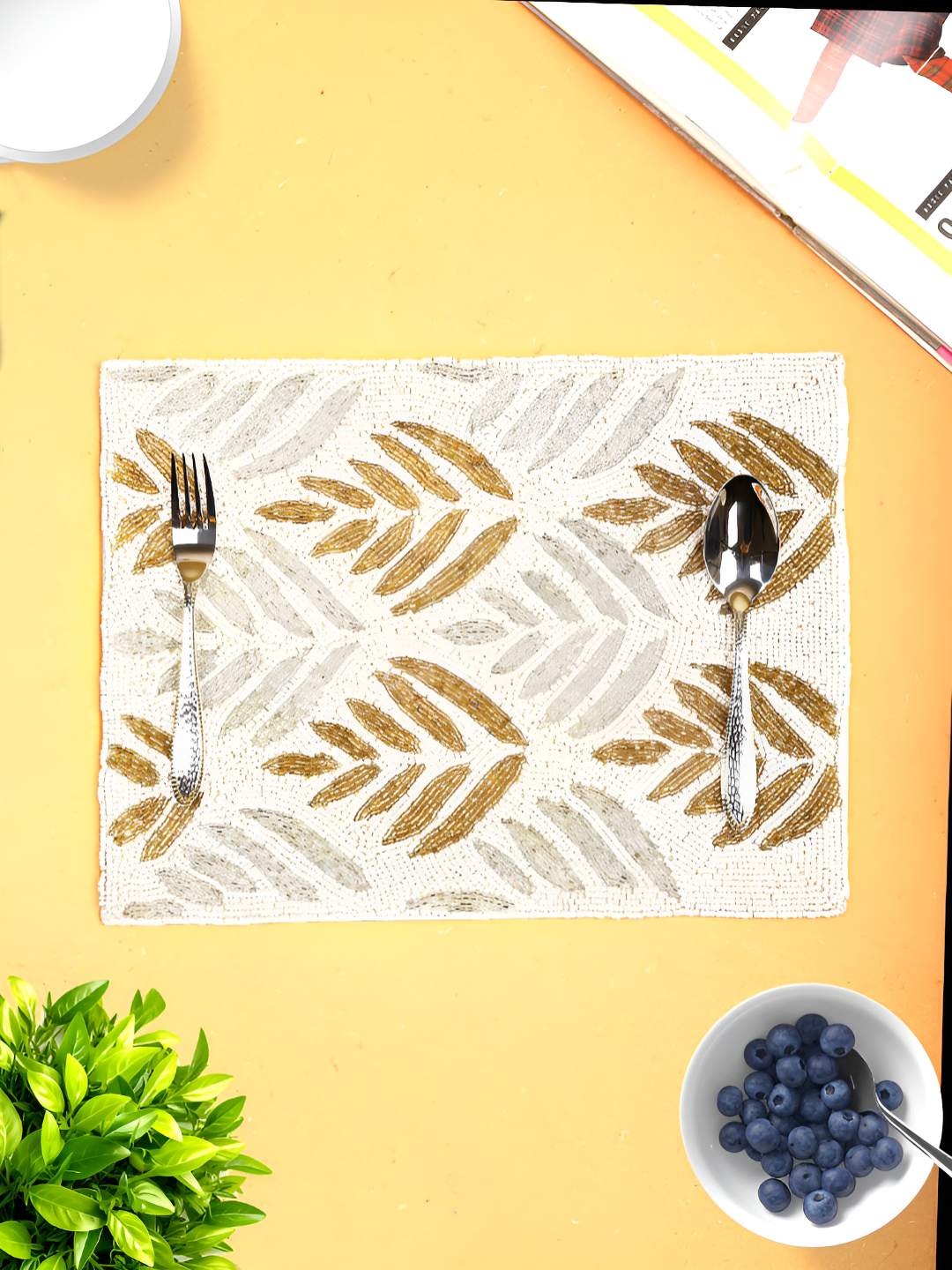 

PURINA'S White embellished Beaded Table Placemats