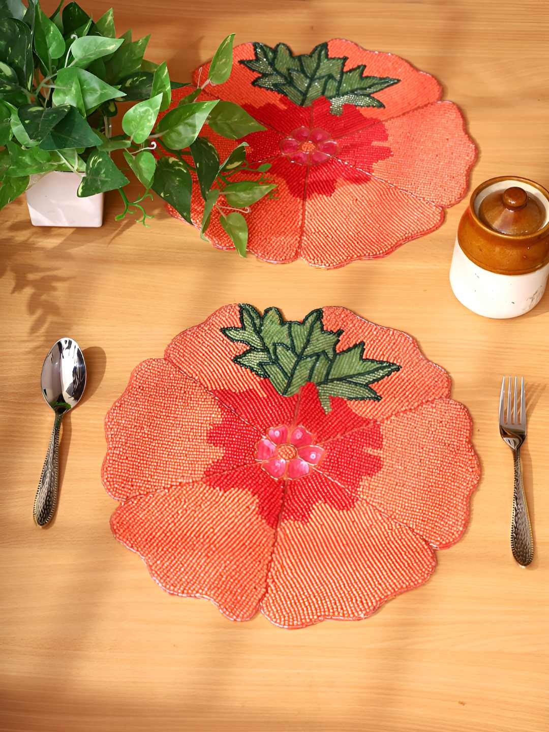 

PURINA'S Orange & Green 2 Pieces Embellished Table Placemats