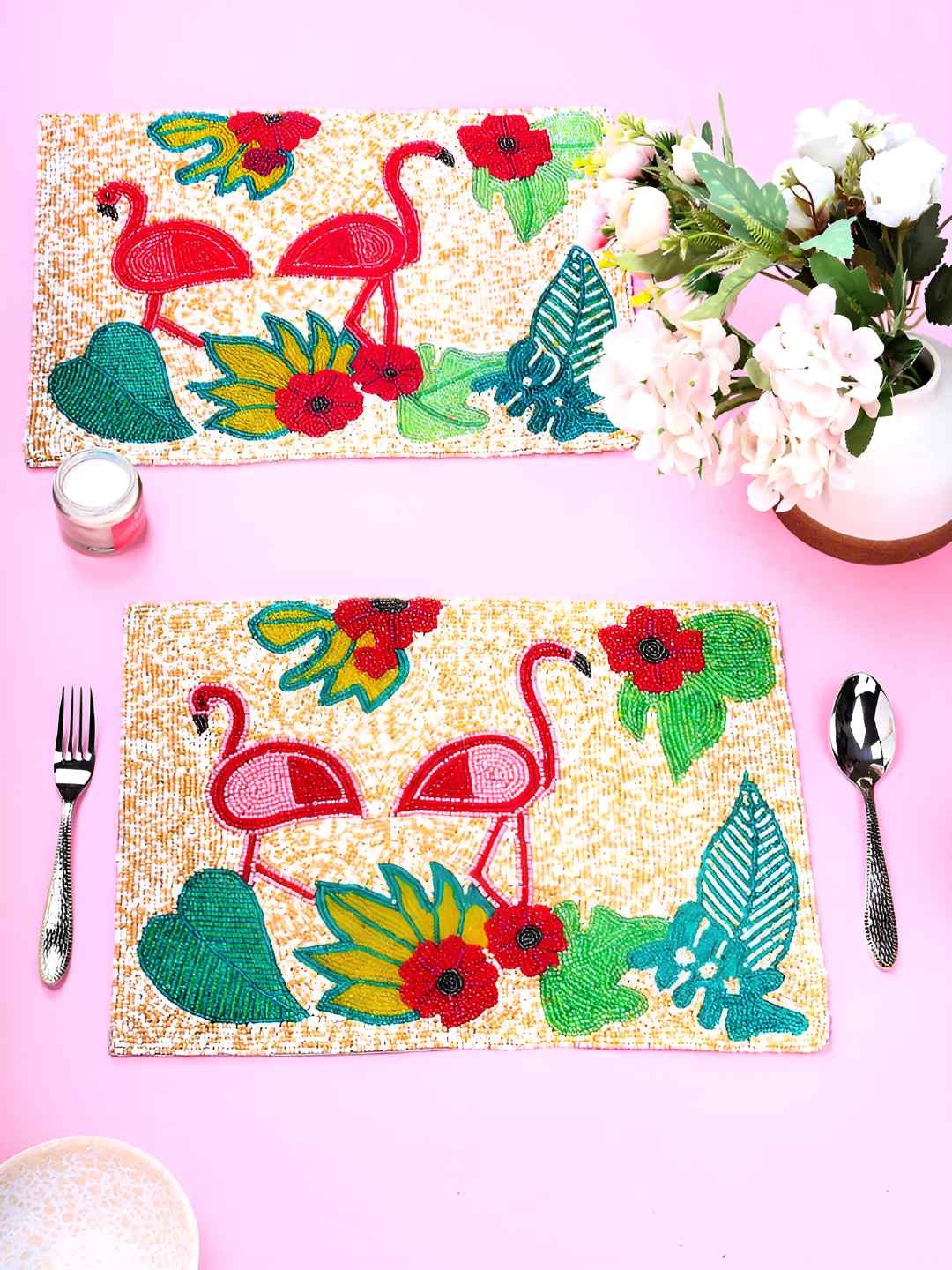 

PURINA'S Cream & Pink 2 Pieces Beaded Table Placemats