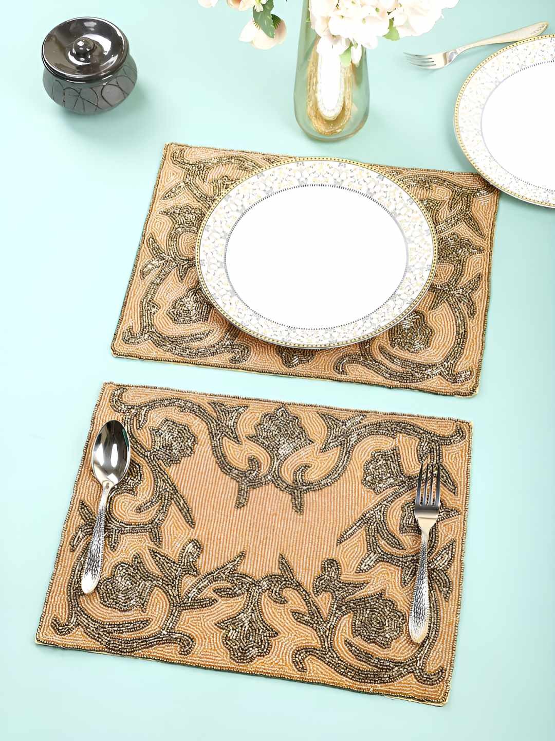 

PURINA'S Brown & Grey 2 Pieces Embellished Rectangle Table Placemats