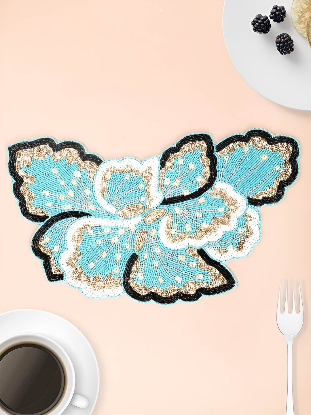 

PURINA'S Blue & Black Floral Embroidered Table Placemats