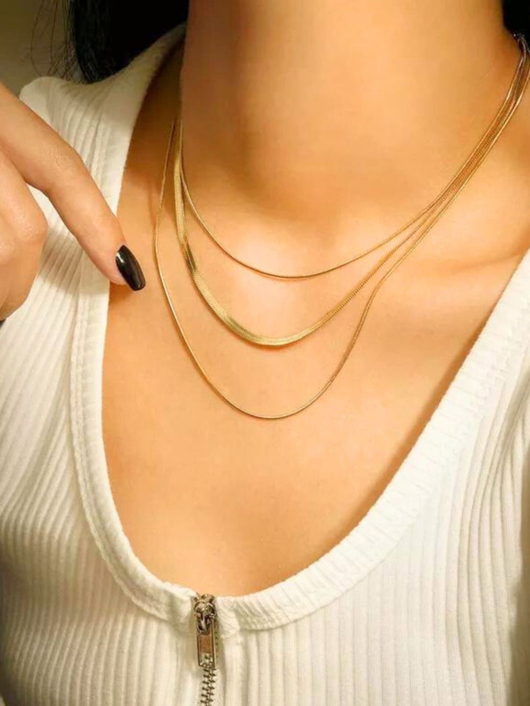 

SALVE Stainless Steel Triple Layer Necklace, Gold