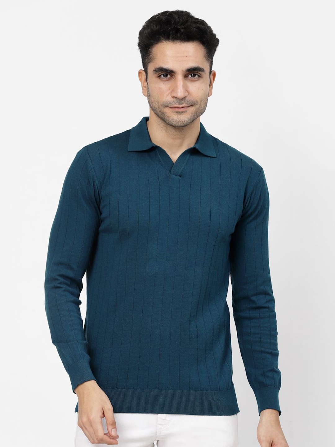 

Kalt Men Solid Polo Collar Cotton T-Shirt, Teal