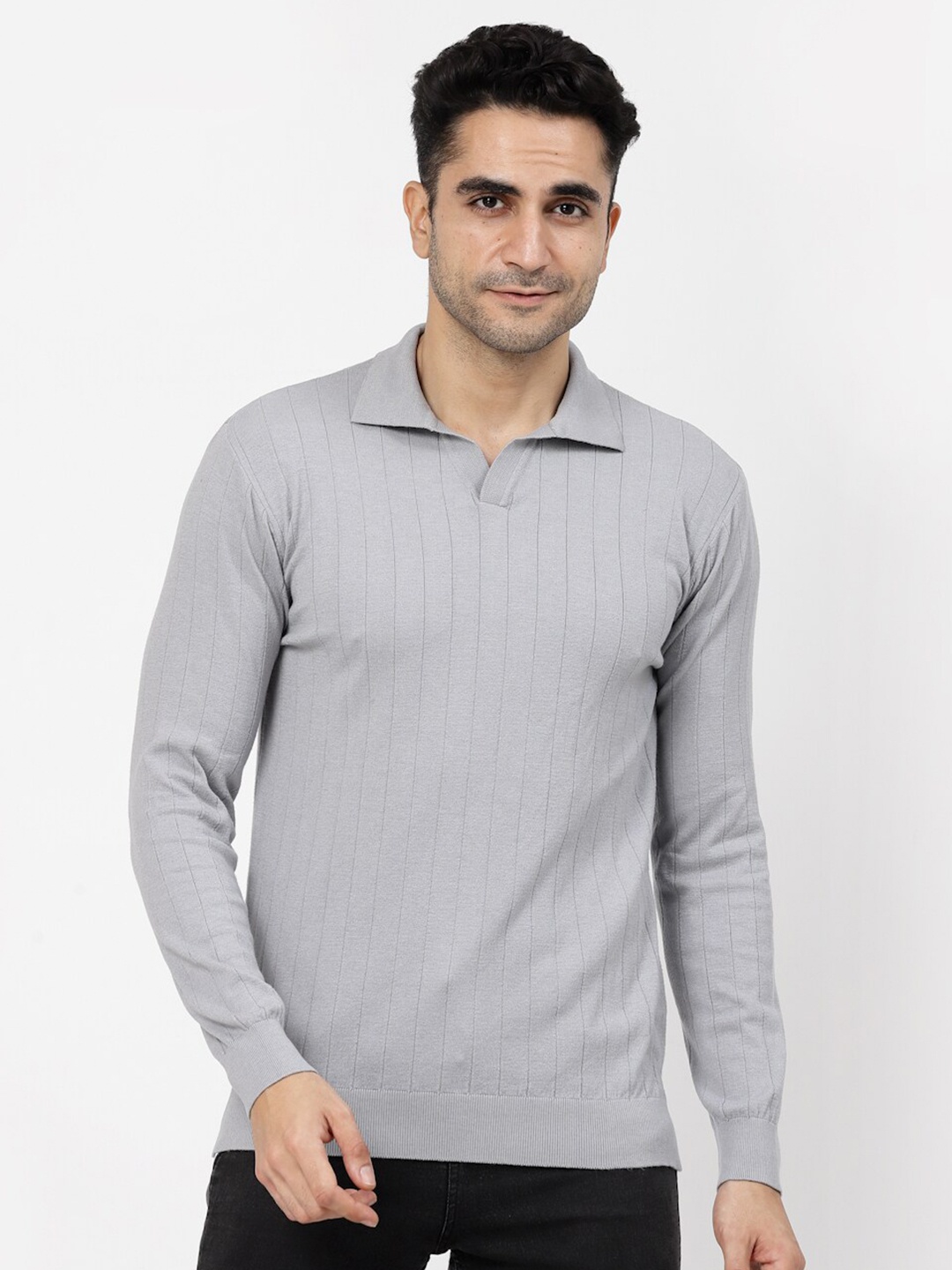 

Kalt Men Solid Polo Collar Cotton T-Shirt, Grey