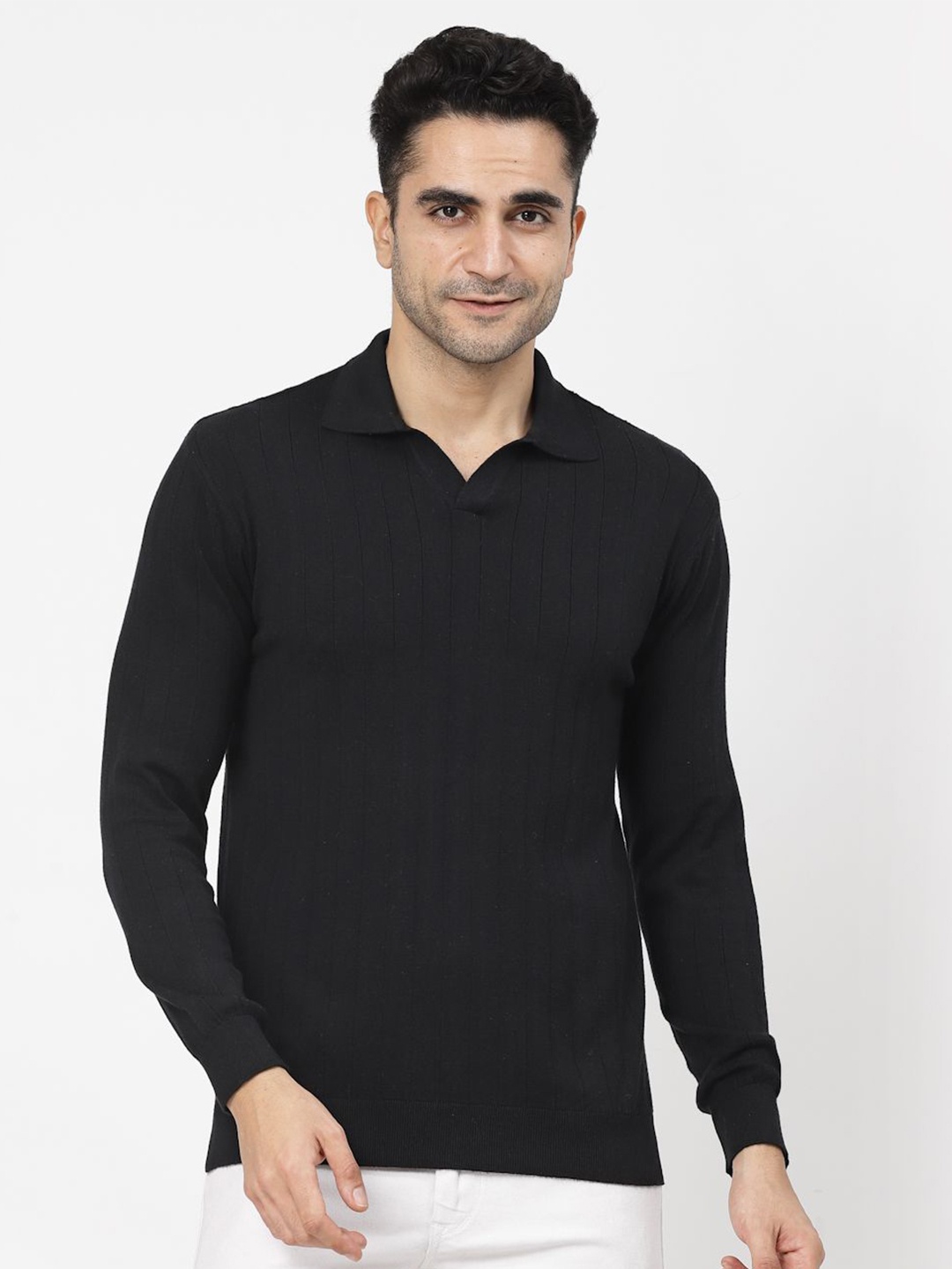 

Kalt Men Solid Polo Collar Cotton T-Shirt, Black