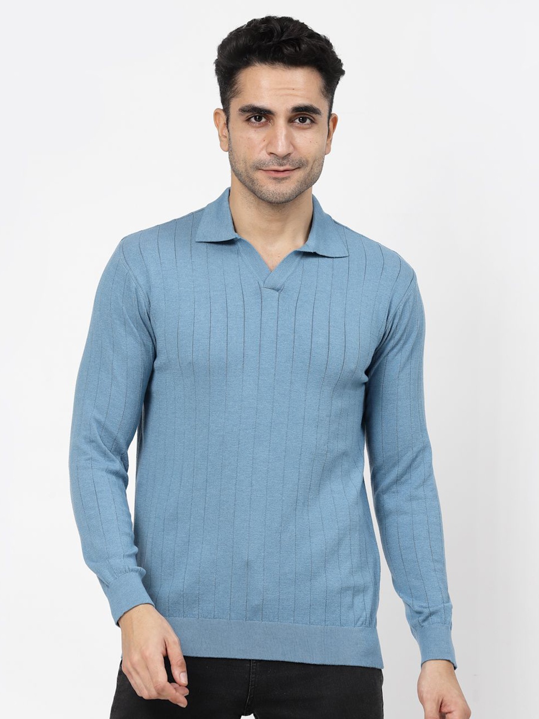 

Kalt Men Solid Polo Collar Cotton T-Shirt, Blue