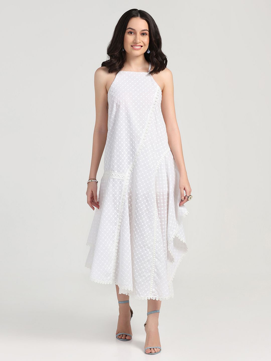 

LELA Sleeveless Cotton A-Line Midi Dress, White