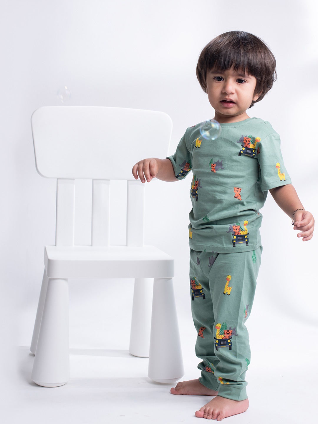 

Orange Sugar Unisex Printed Pure Cotton T-shirt with Pyjamas, Green