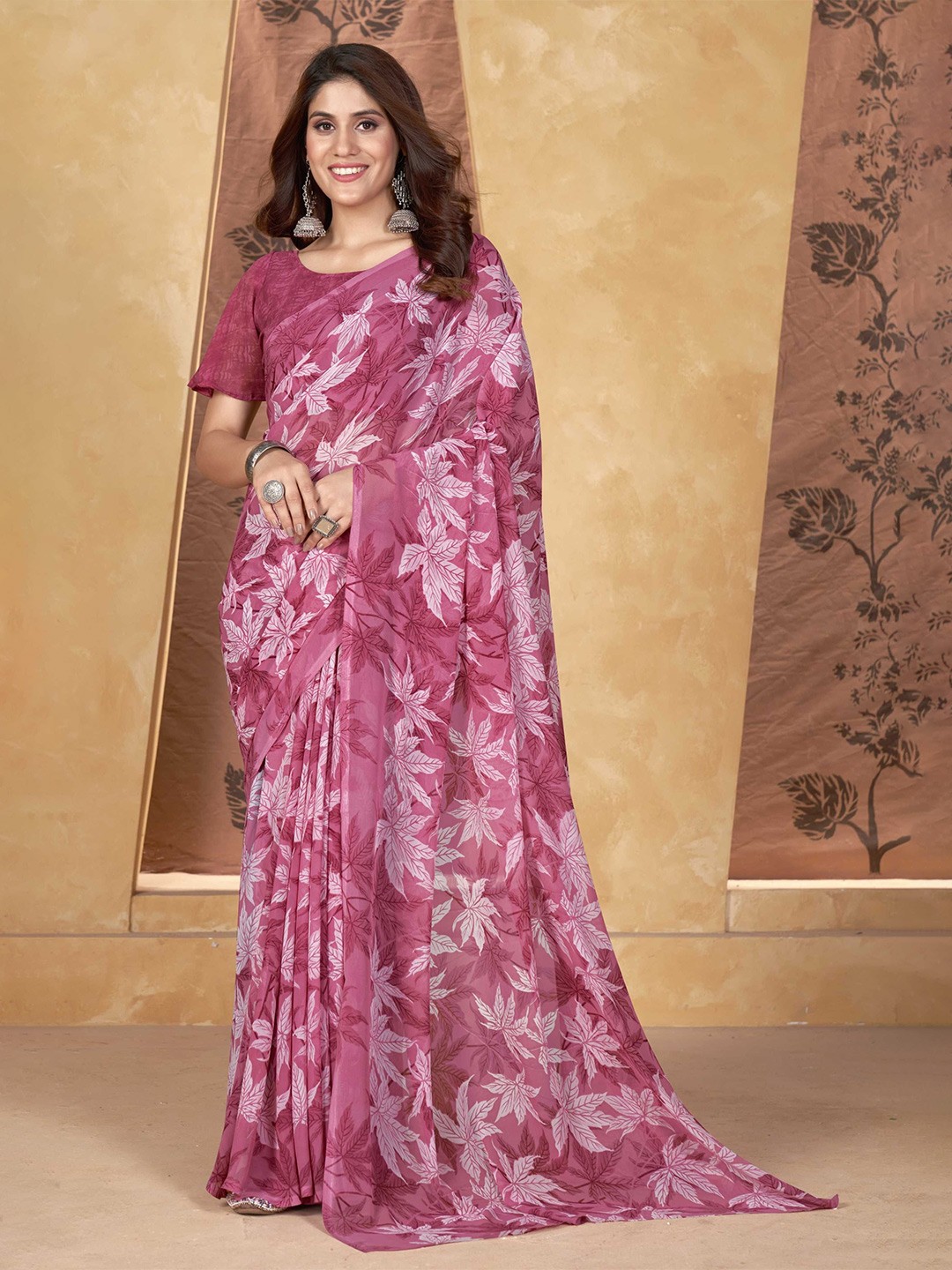 

Panzora Poly Georgette Ethnic Motif Printed Saree, Pink