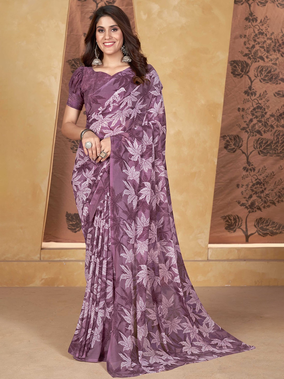 

Panzora Poly Georgette Ethnic Motif Printed Saree, Purple
