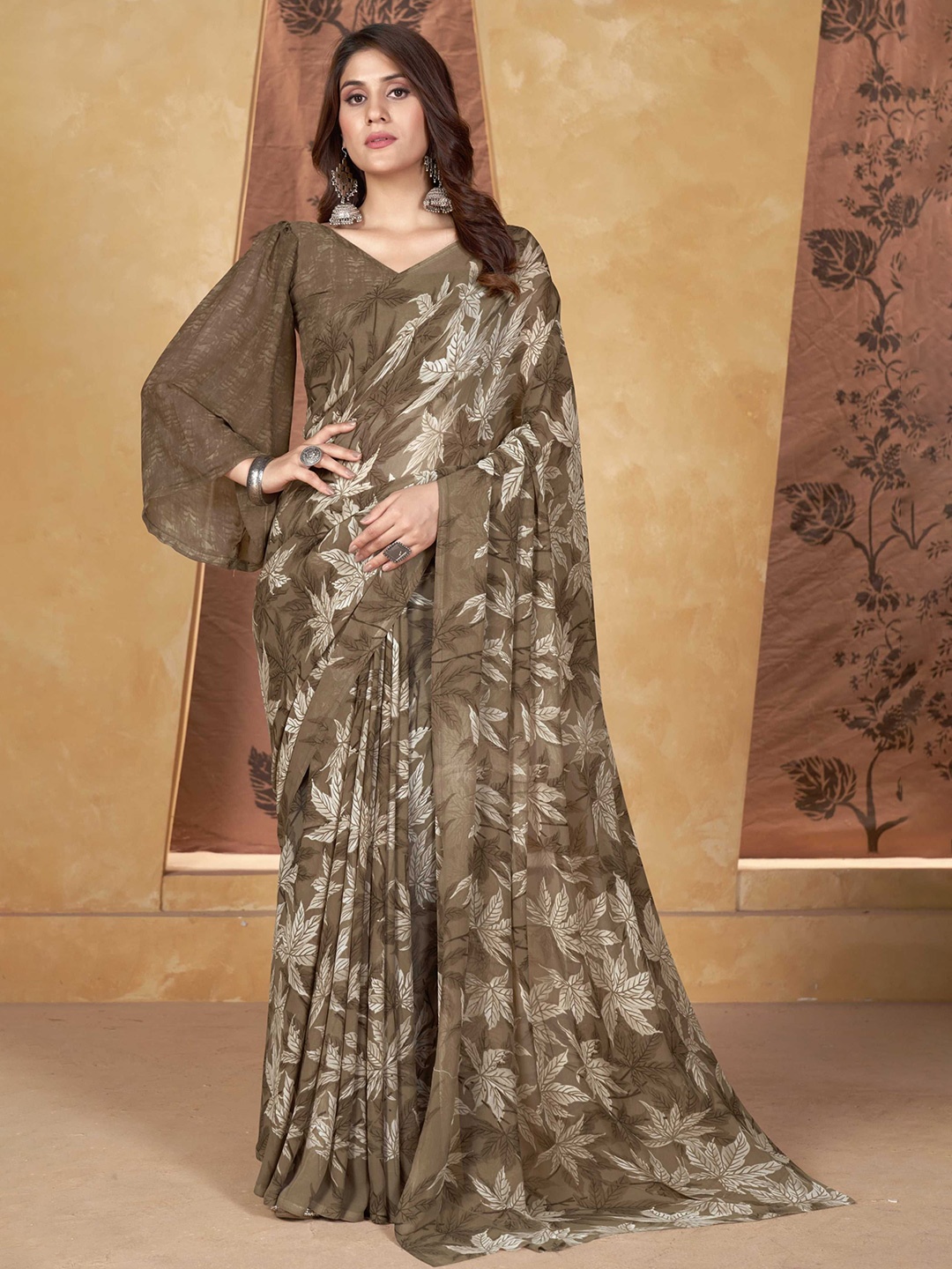 Panzora Floral Saree, Brown