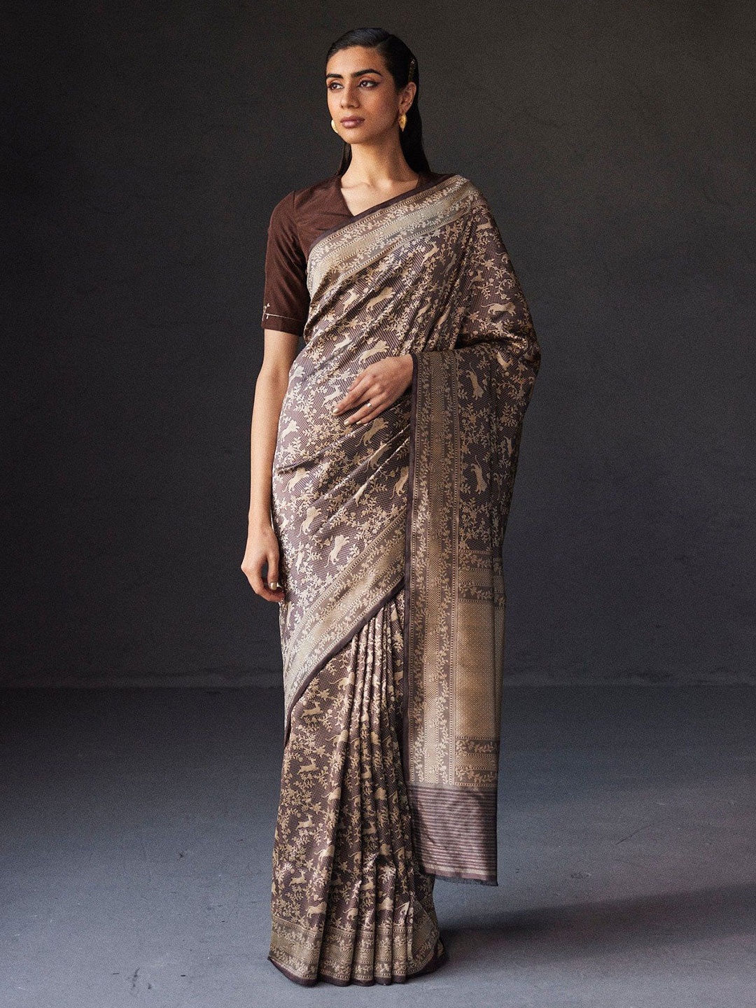 

AWRIYA Woven Design Zari Banarasi Saree, Brown