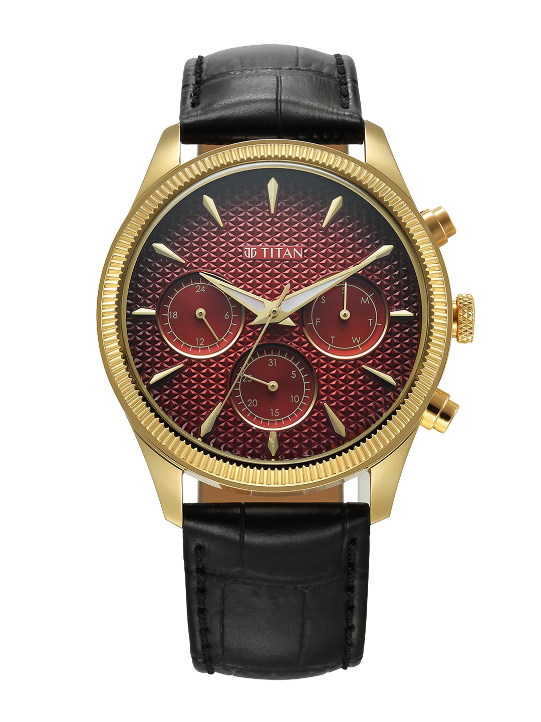 

Titan Men Embellished Dial & Leather Straps Analogue Watch-1805YL01, Red