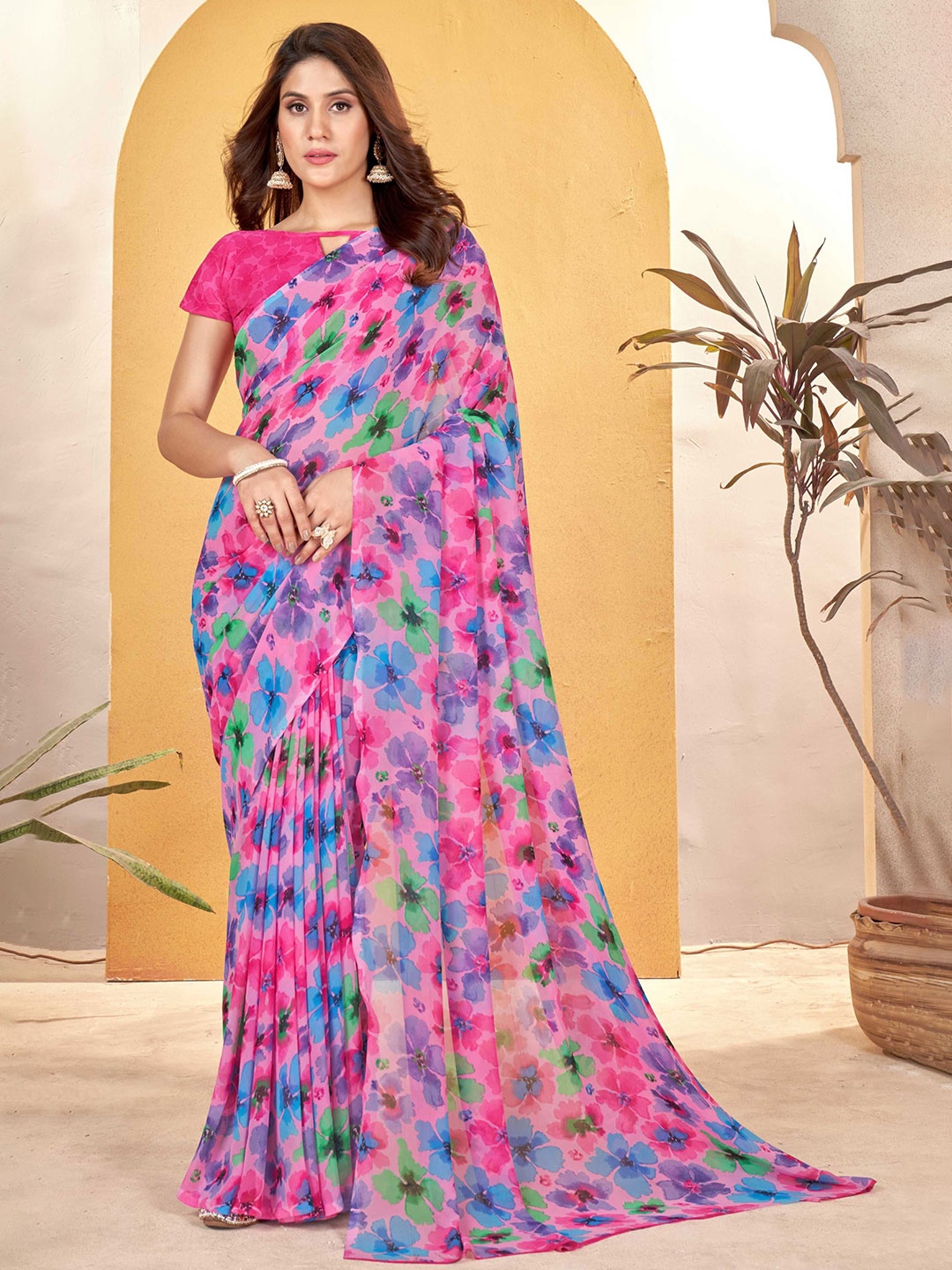 Panzora Floral Saree, Pink