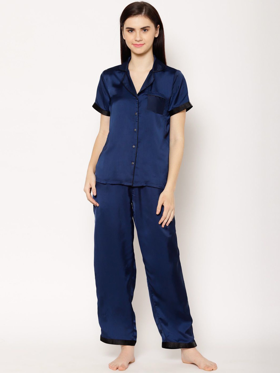 

HOUSE OF KKARMA Women Shirt & Pyjamas Night Suit, Navy blue