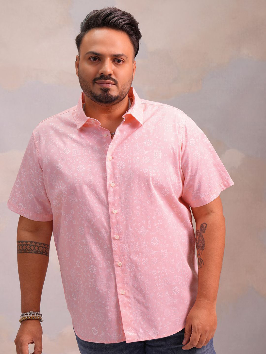 

HIGHLANDER Men Printed Plus Size Regular Fit Shirt, Pink