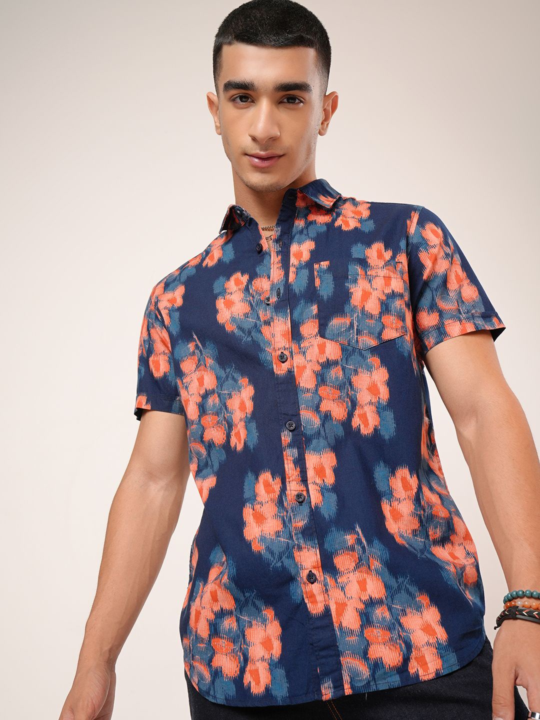 

HIGHLANDER Men Printed Slim Fit Shirt, Navy blue