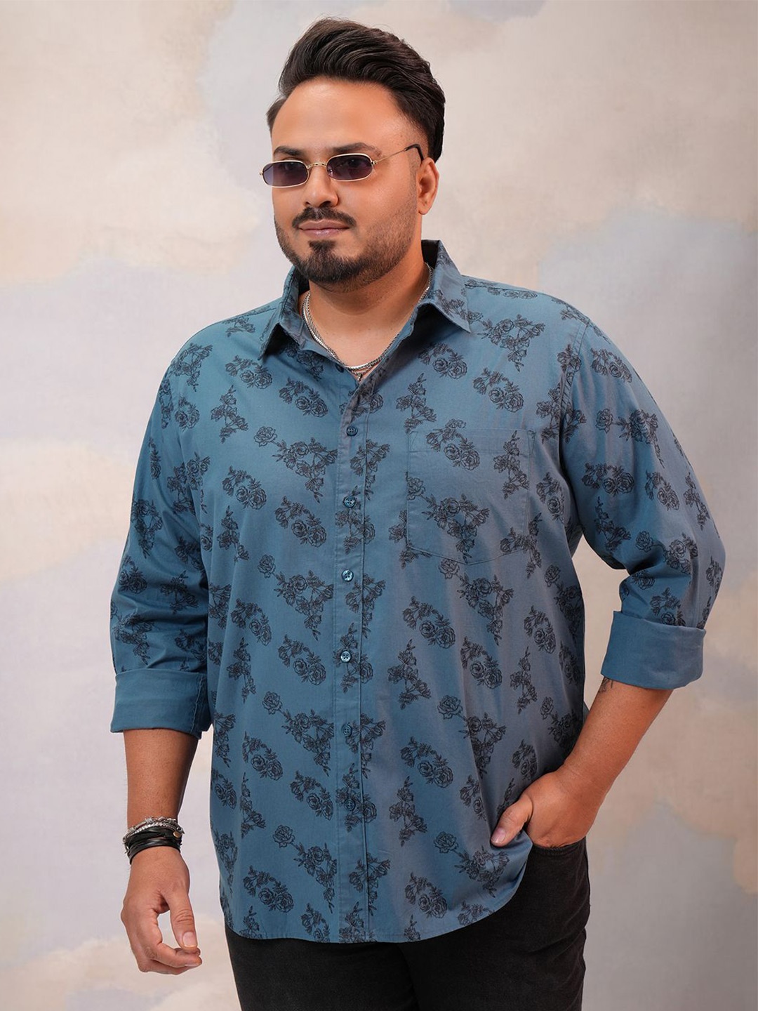 

HIGHLANDER Men Printed Plus Size Regular Fit Shirt, Teal