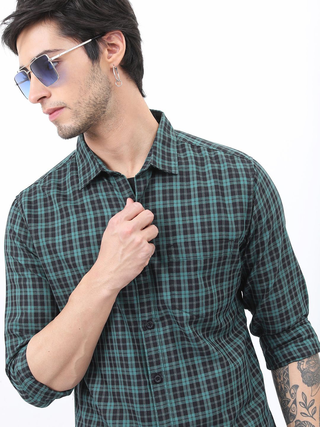 

HIGHLANDER Men Checked Slim Fit Shirt, Green