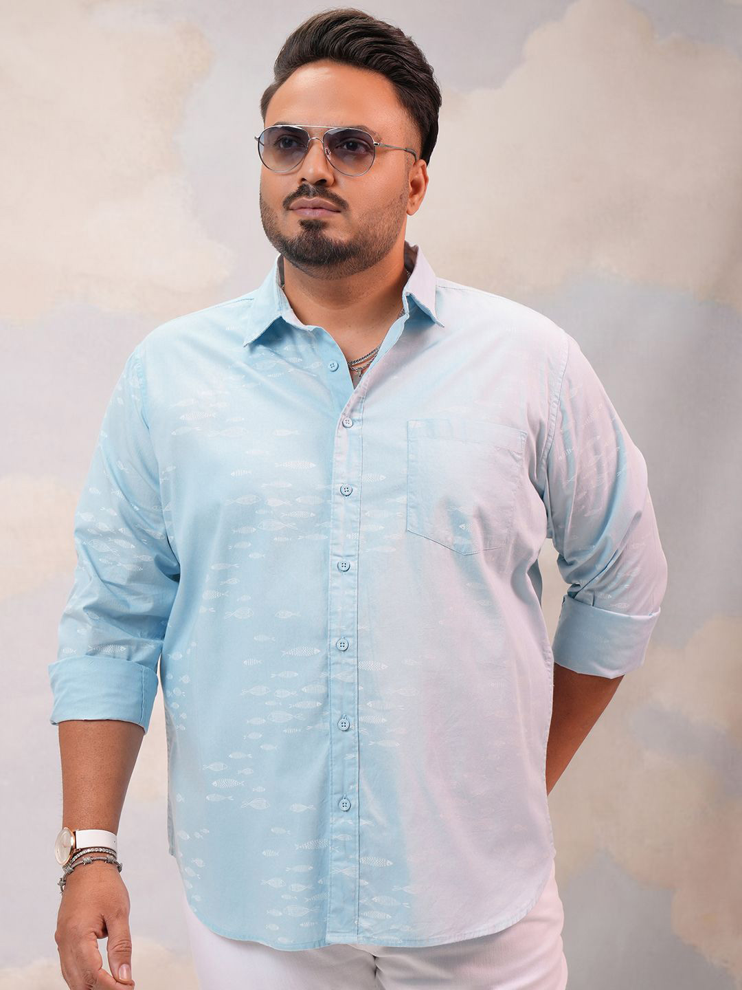 

HIGHLANDER Men Printed Powder Plus Size Regular Fit Shirt, Blue