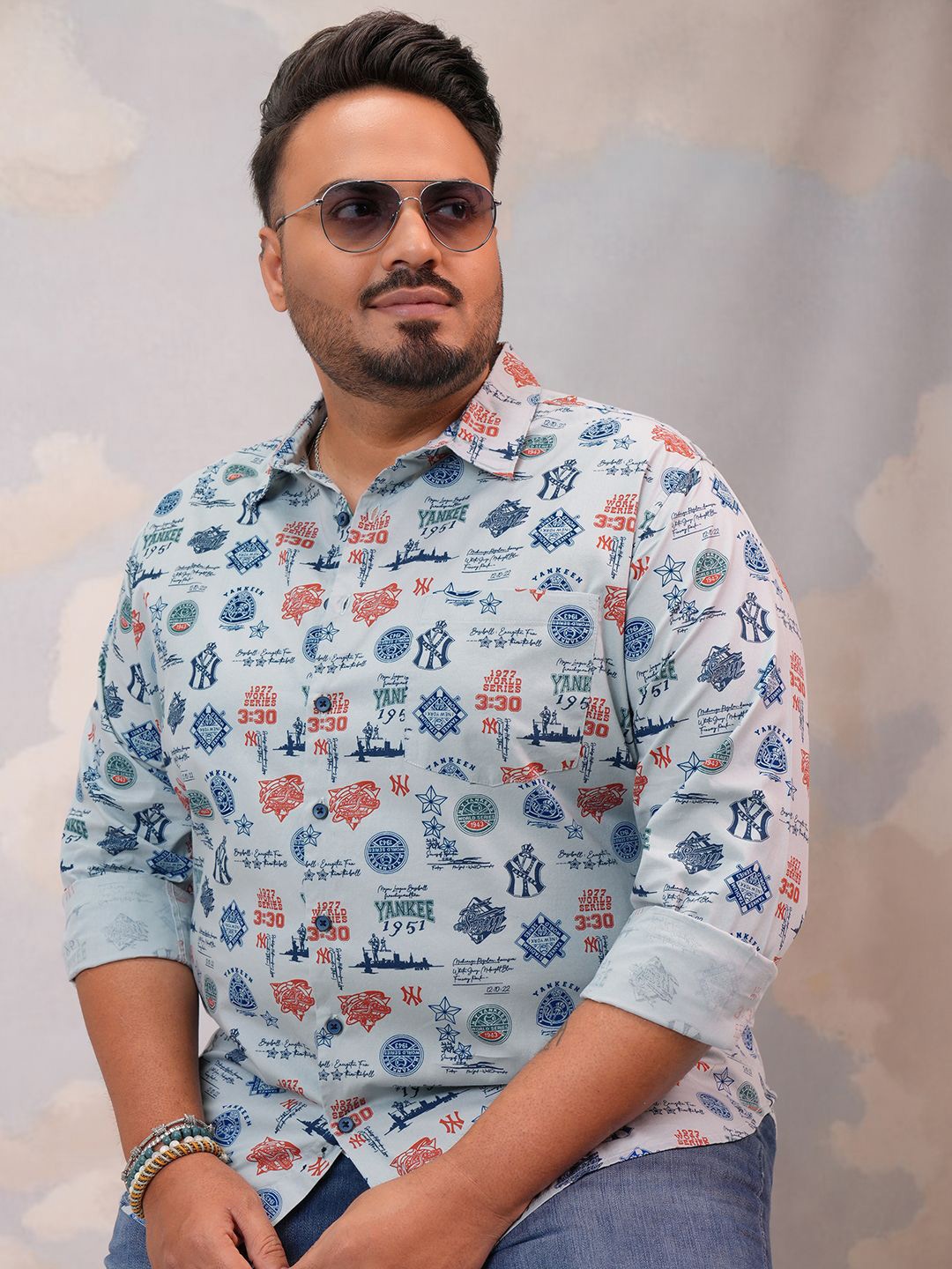 

HIGHLANDER Men Printed Powder Plus Size Regular Fit Shirt, Blue