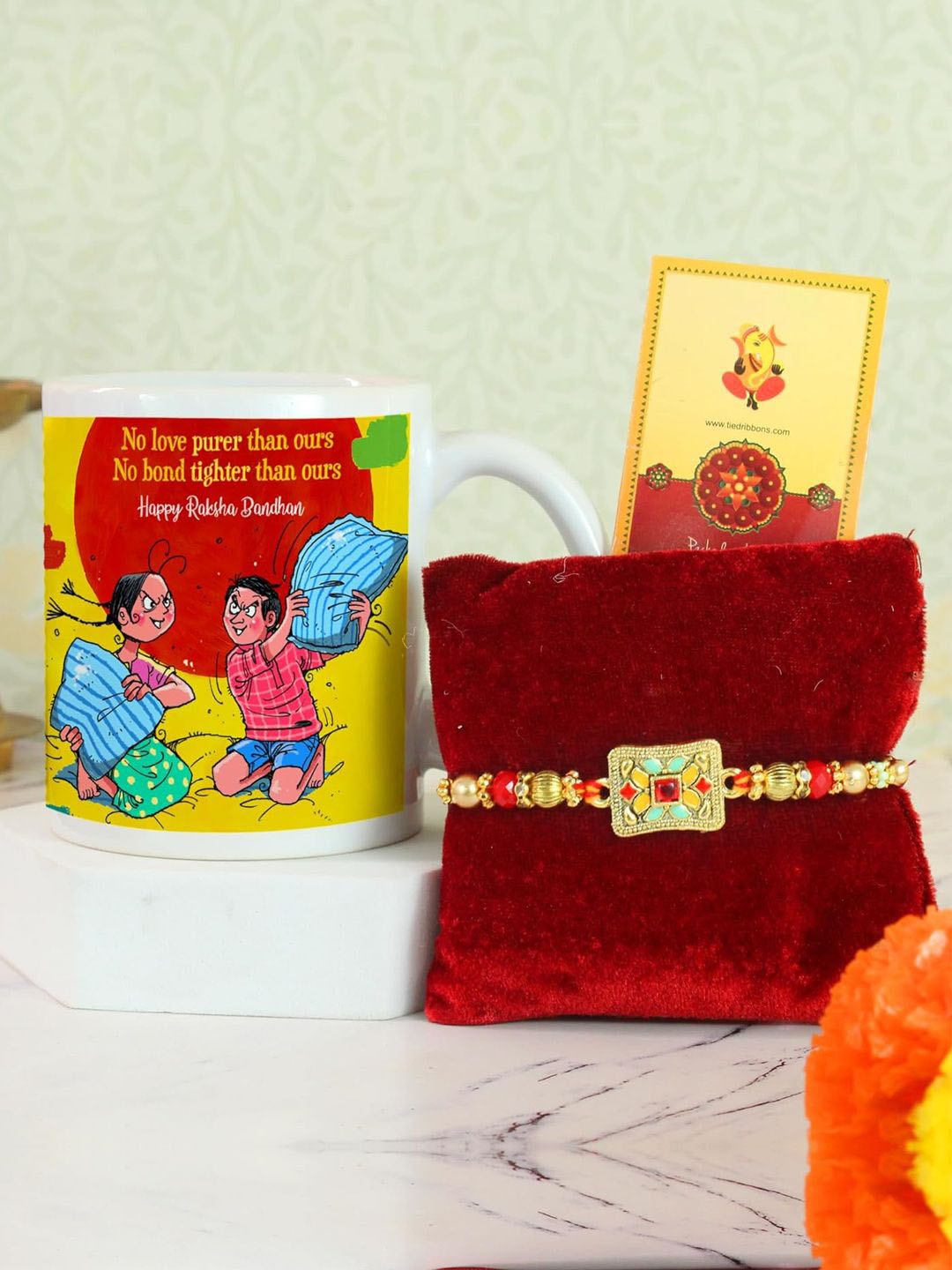 

TIED RIBBONS Premium Rakhi With Printed Coffee Mug Gift Set, Gold