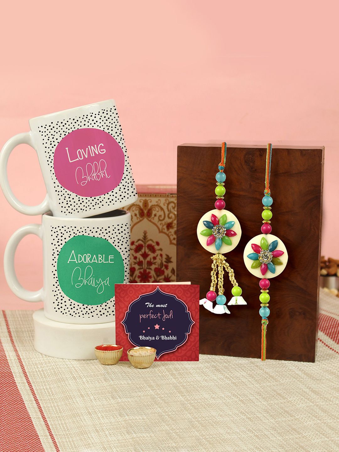 

Tied Ribbons Set of 4 Bhaiya Bhabhi Rakhi & Coffee Mugs Gift Set, White