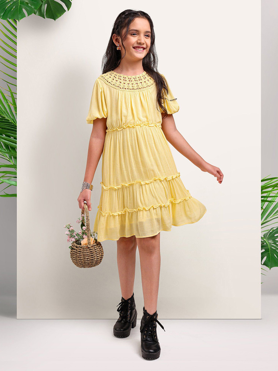 

ARIAS By LARA DUTTA Flared Sleeve Fit & Flare Dress, Yellow