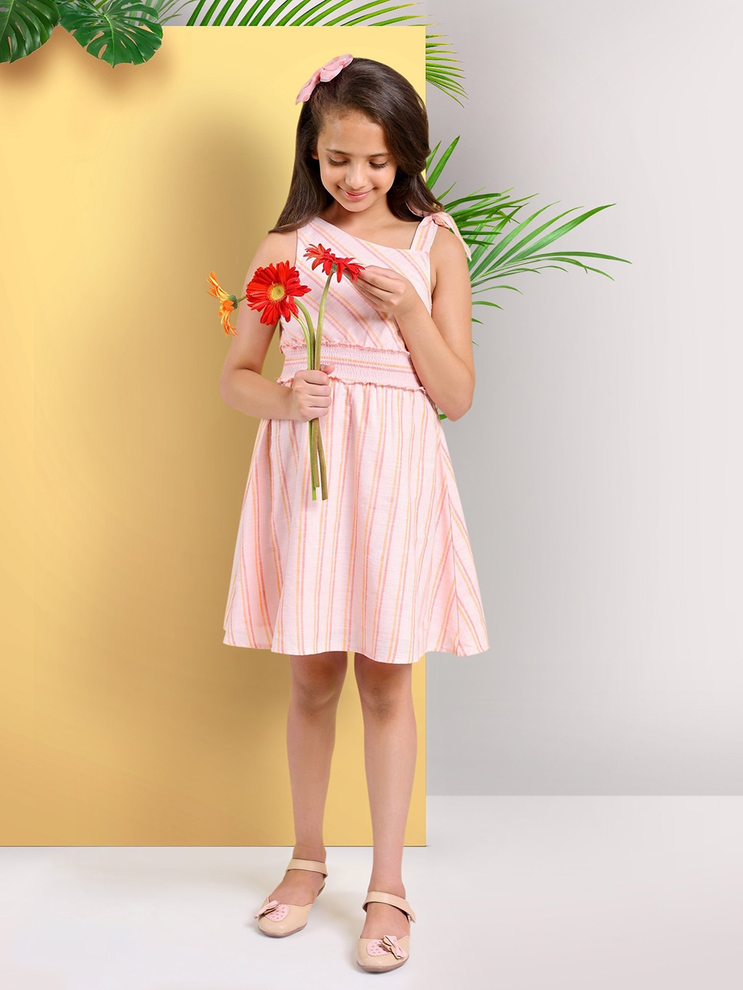 

ARIAS By LARA DUTTA Striped Fit & Flare Dress, Peach