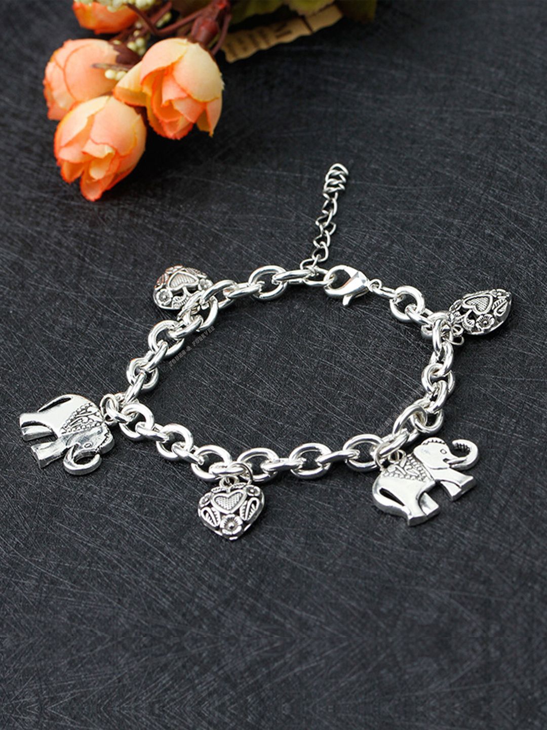 

Young & Forever Brass Plated Charm Bracelet, Silver