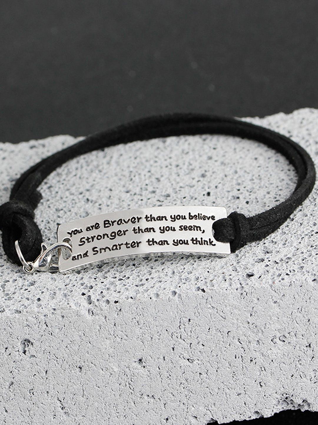 

Young & Forever Unisex Leather Enamelled Brass-Plated Charm Bracelet, Silver