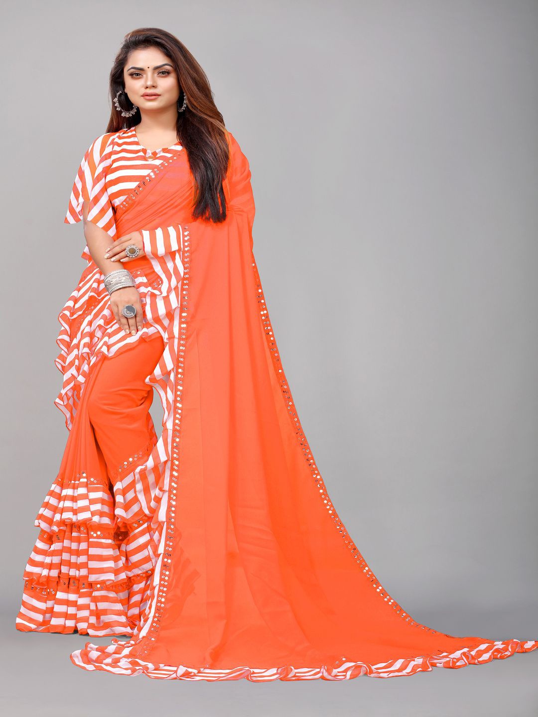 

Rashiklal and Co. Pure Georgette Leheriya Saree, Orange