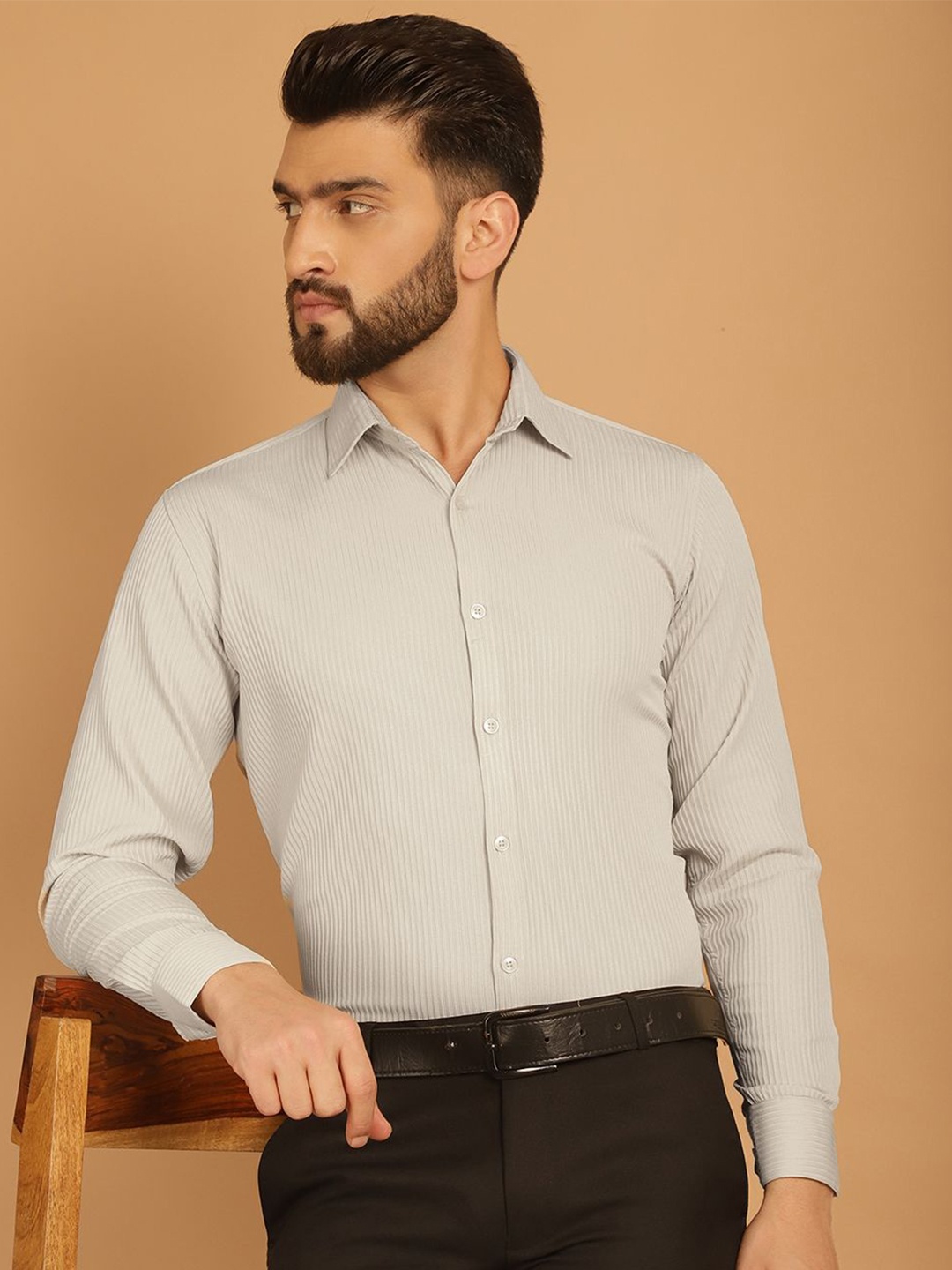 

Indian Needle Men Classic Solid Wrinkle Free Formal Shirt, Cream