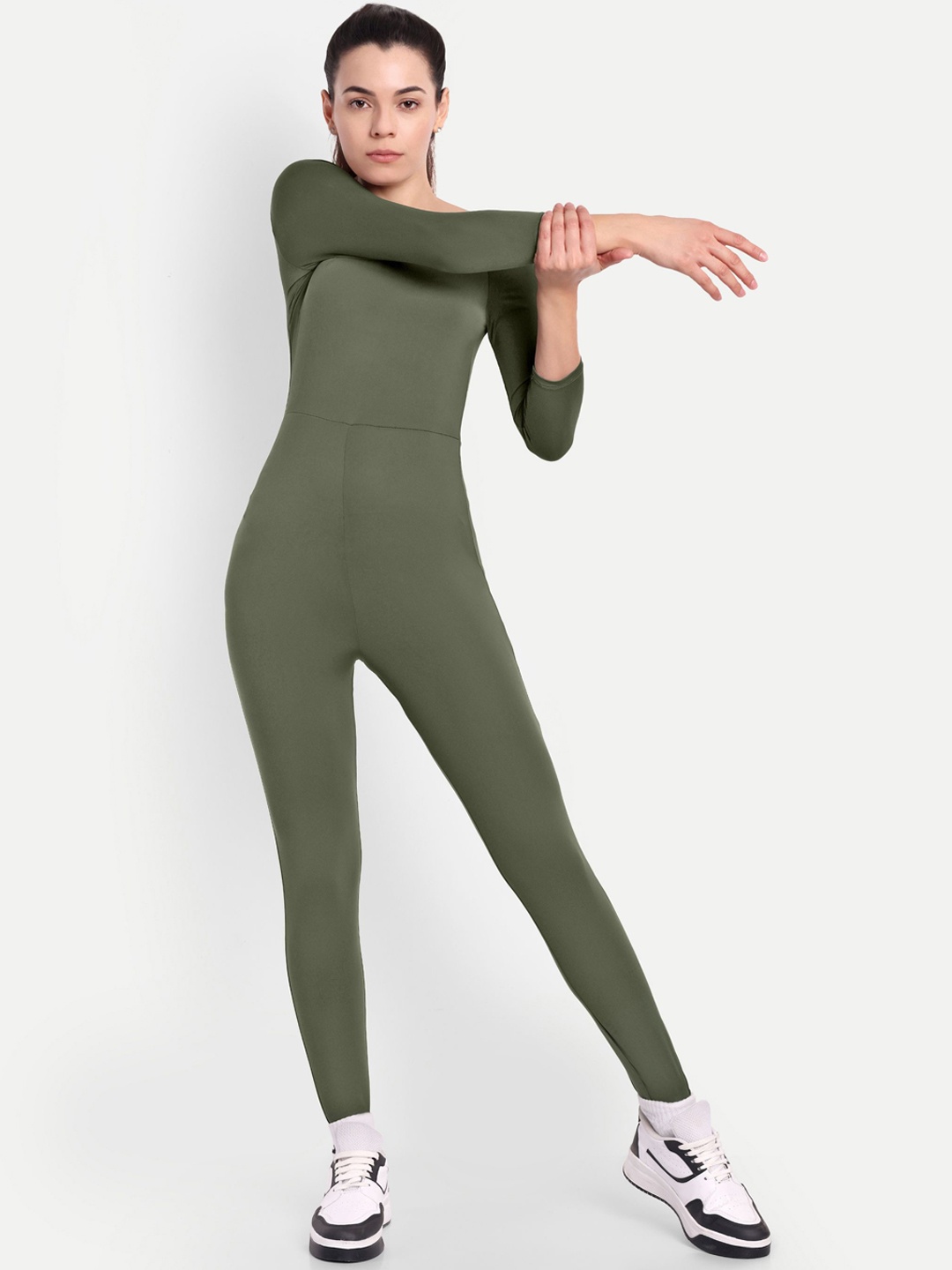 

So What Sports Round Neck Long Sleeves Jumpsuit, Olive