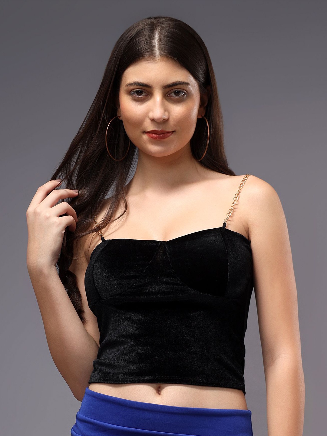 

BRACHY Solid Shoulder Straps Crop Top, Black