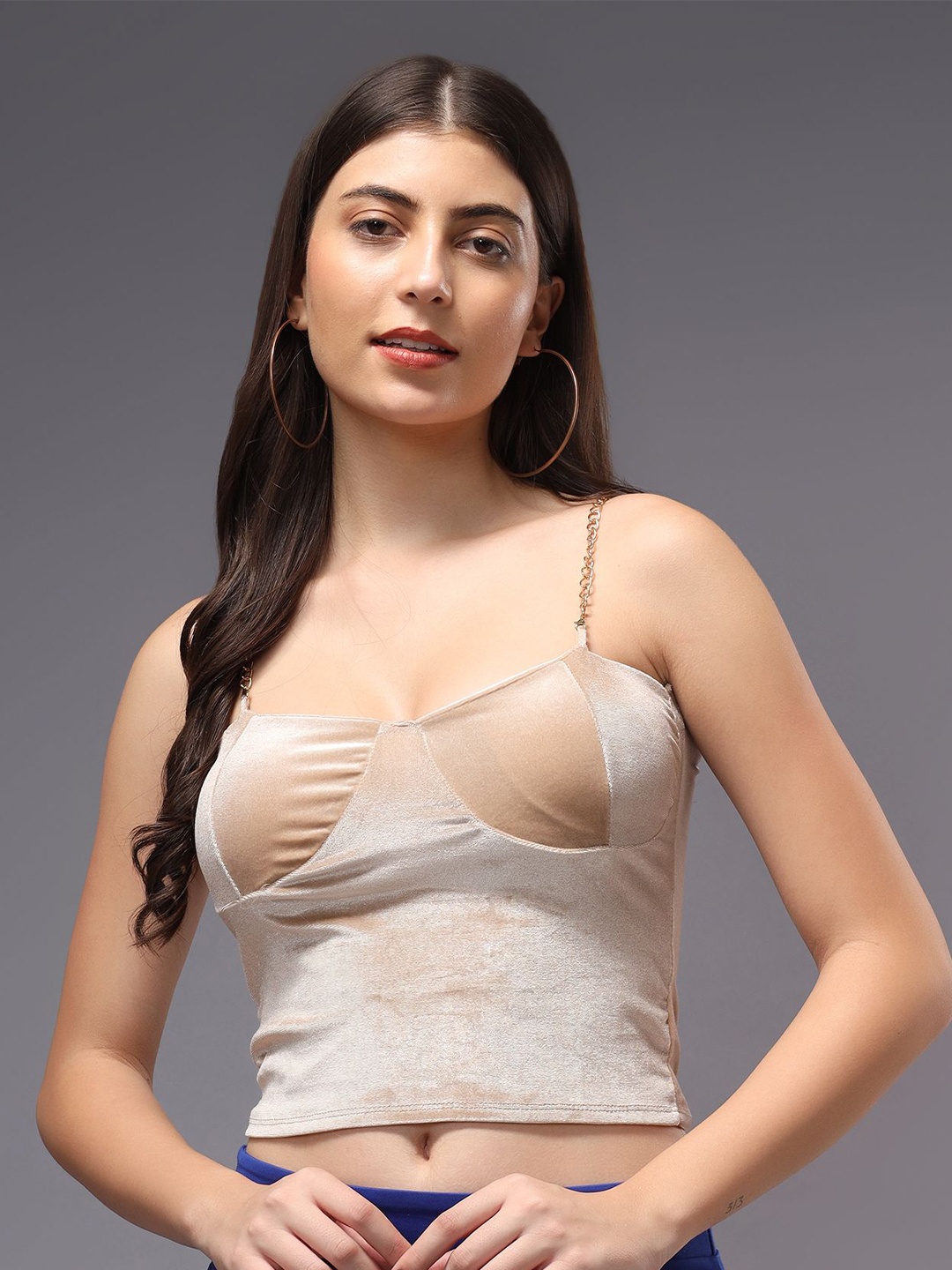 

BRACHY Solid Shoulder Straps Crop Top, Gold