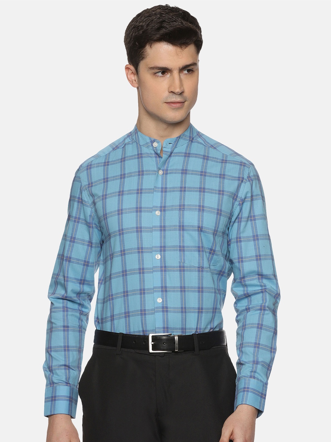 

THE FORMAL CLUB Men Relaxed Shepherd Checked Formal Shirt, Blue