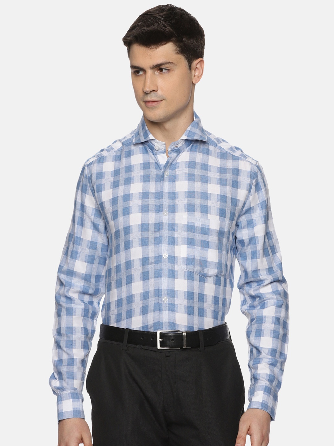 

THE FORMAL CLUB Men Relaxed Tartan Checked Formal Shirt, Blue