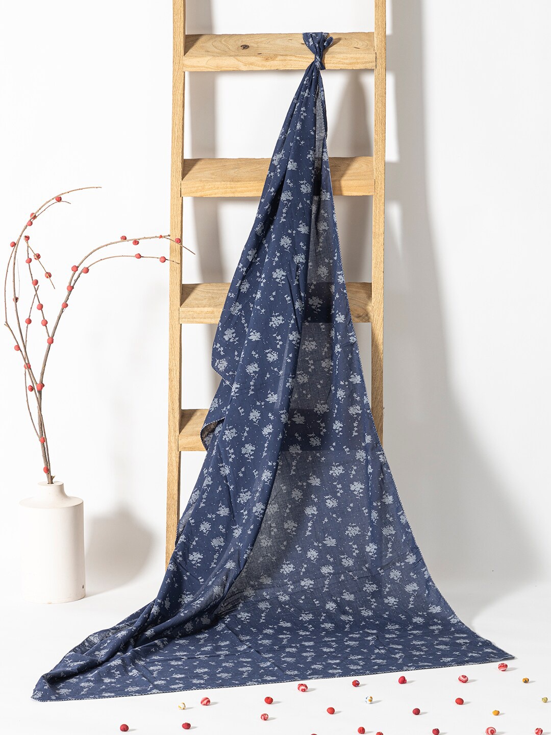 

Contrast Living Women Floral Printed Pure Cotton Scarf, Blue