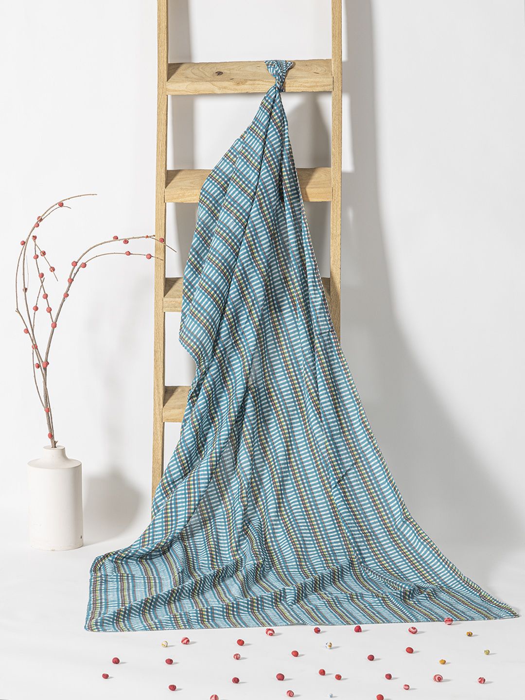 

Contrast Living Women Checked Pure Cotton Scarf, Turquoise blue