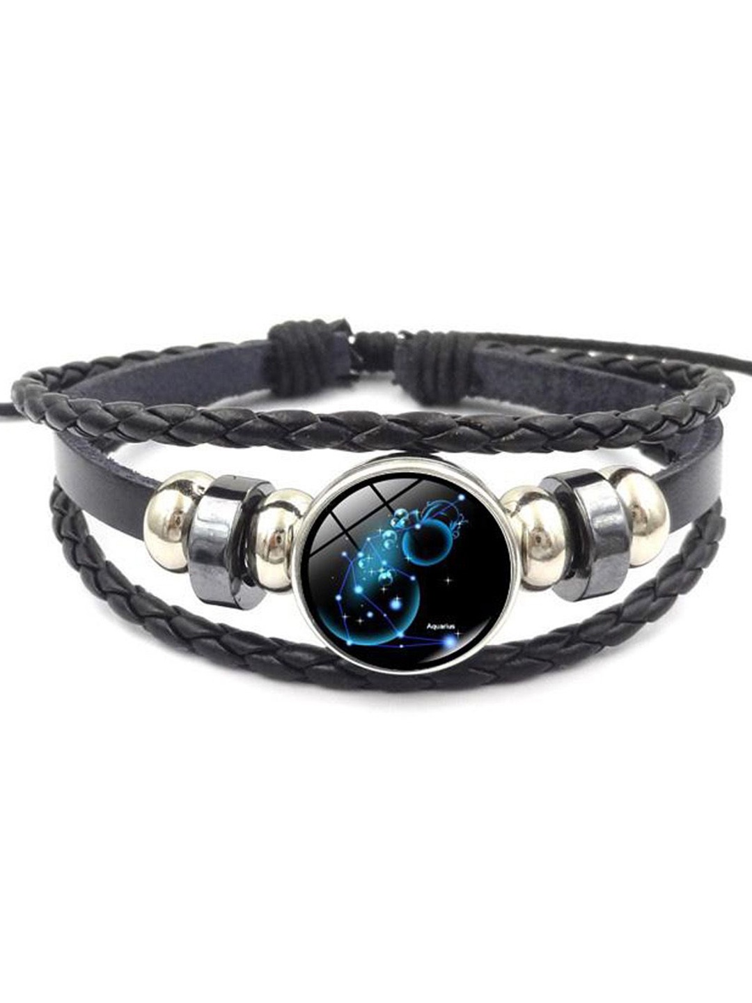 

Young & Forever Men Leather Charm Bracelet, Black