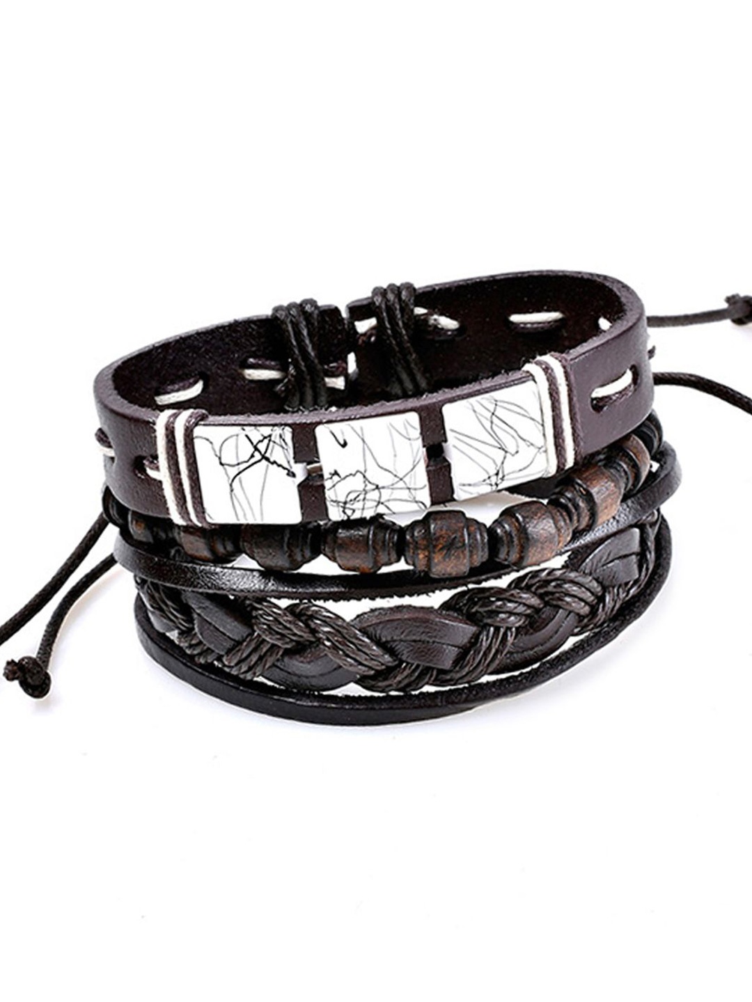 

Young & Forever Unisex Set Of 3 Leather Rope Tasselled Multistrand Bracelets, Black