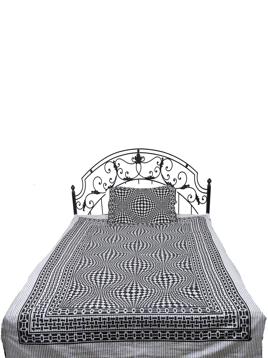 

Exotic India Grey & White Abstract Cotton 300 TC Single Bedsheet With Pillow Cover