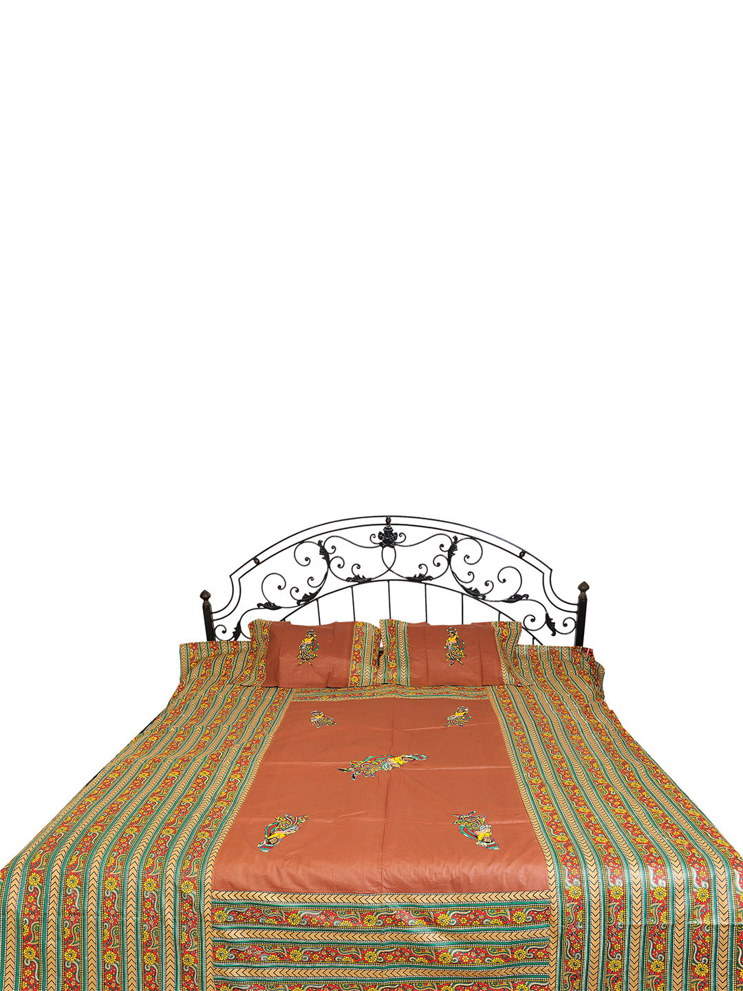 

Exotic India Brown & Beige Ethnic Motifs Cotton 300 TC Queen Bedsheet With 2 Pillow Covers