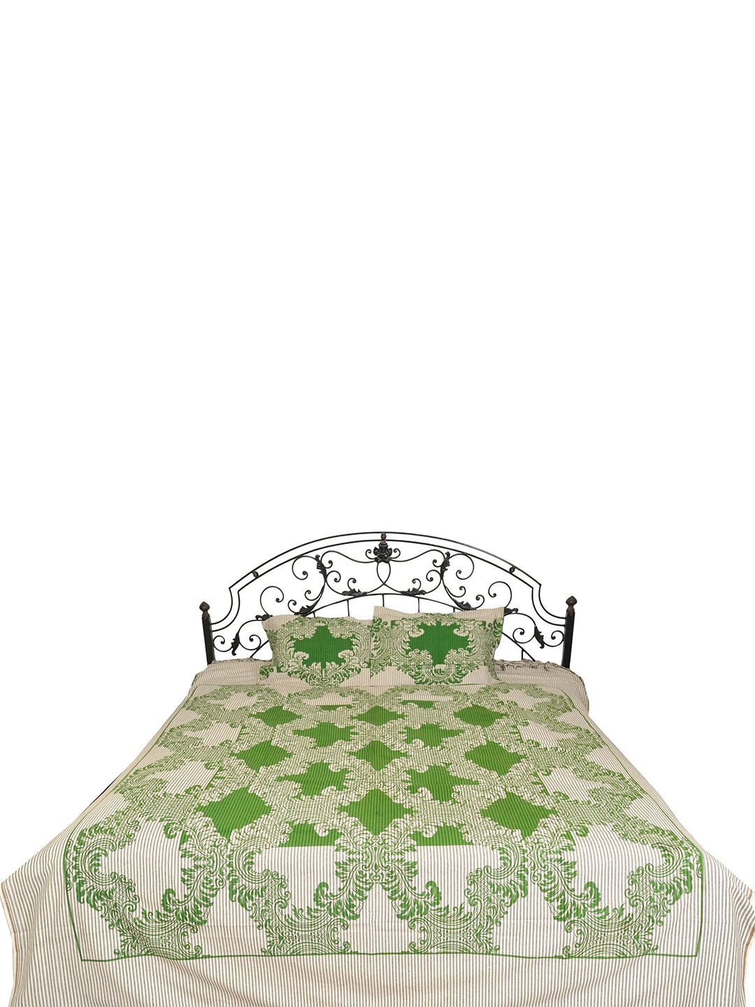 

Exotic India Green & White Floral Cotton 300 TC Queen Bedsheet With 2 Pillow Covers