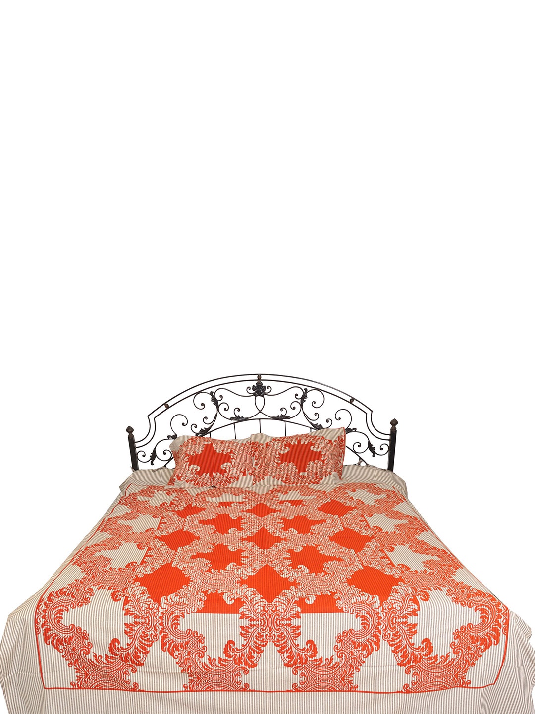 

Exotic India Orange Floral Cotton 300 TC Queen Bedsheet With 2 Pillow Covers