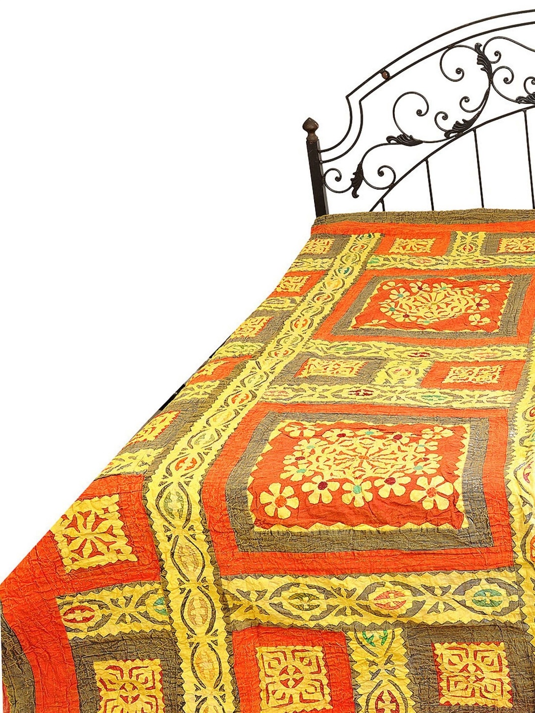

Exotic India Yellow & Red Floral 300 TC Cotton Queen Bedsheet