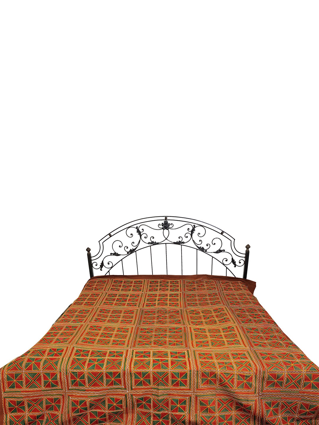 

Exotic India Brown & Green Geometric Cotton 300 TC Queen Bedsheet