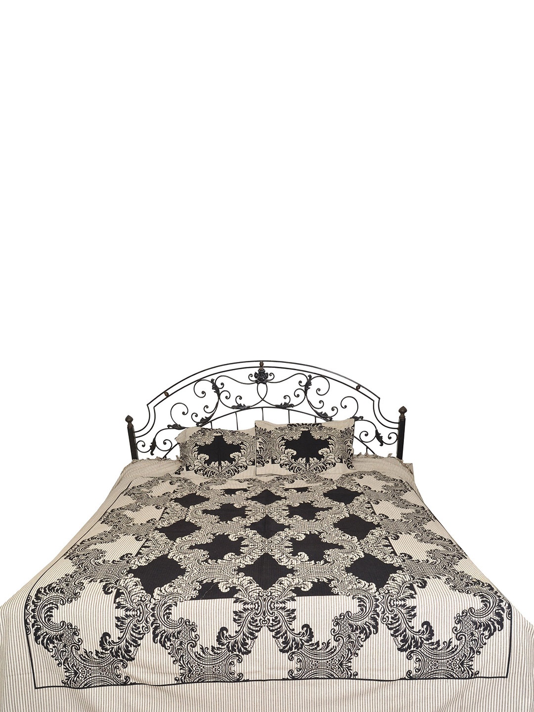 

Exotic India Black & White Floral Cotton 300 TC Queen Bedsheet with 2 Pillow Covers