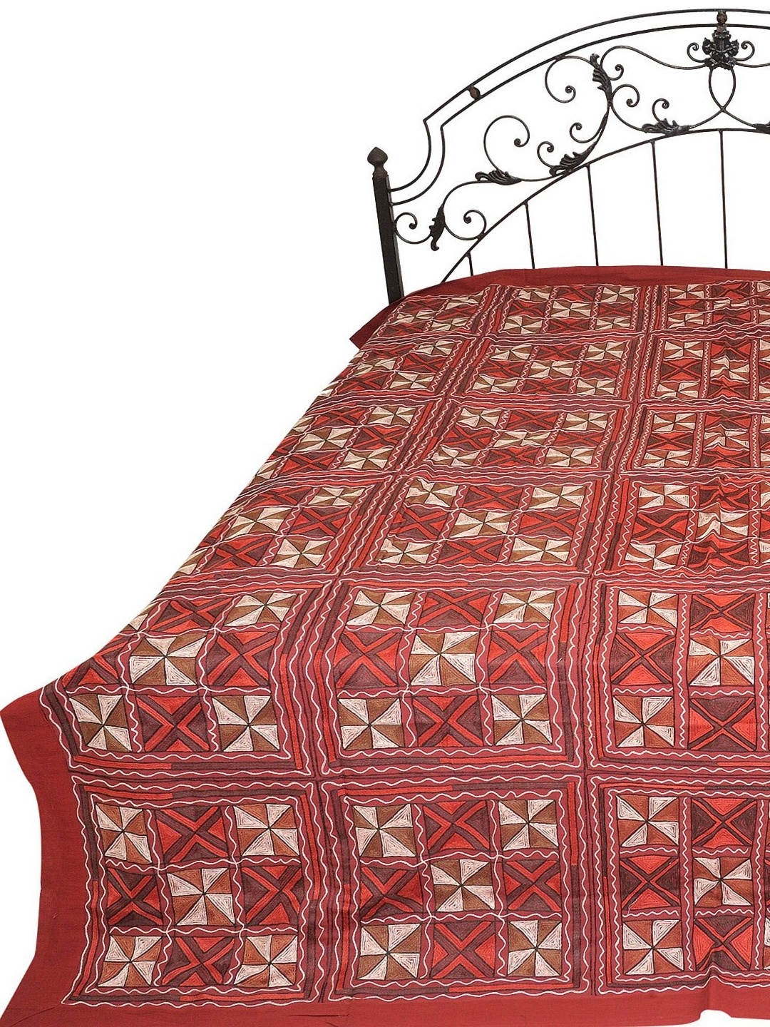 

Exotic India Red & White Geometric Cotton 300 TC Queen Bedsheet